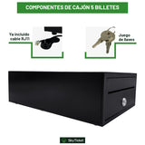 Cajón Chico De Dinero Uso Rudo Punto Venta 5 Billetes 8 Monedas Apertura Automática RJ11 - Incluye Un Par De Llaves.
