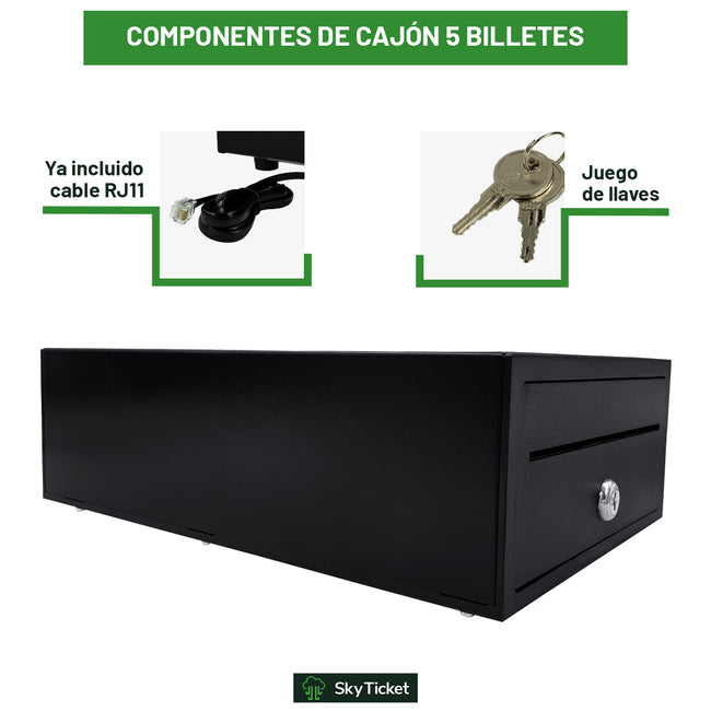 Cajón Chico De Dinero Uso Rudo Punto Venta 5 Billetes 8 Monedas Apertura Automática RJ11 - Incluye Un Par De Llaves.