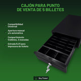 Cajón Chico De Dinero Uso Rudo Punto Venta 5 Billetes 8 Monedas Apertura Automática RJ11 - Incluye Un Par De Llaves.