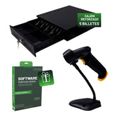 Kit De Punto De Venta Lector Código De Barras Con Base + Cajón De Dinero 5 Billetes 8 Monedas - Incluye Software De Regalo.