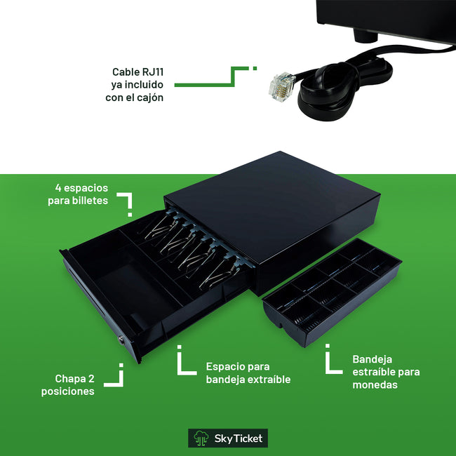 Kit De Punto De Venta Lector Código De Barras Con Base + Cajón De Dinero 4 Billetes 8 Monedas - Incluye Software De Regalo.