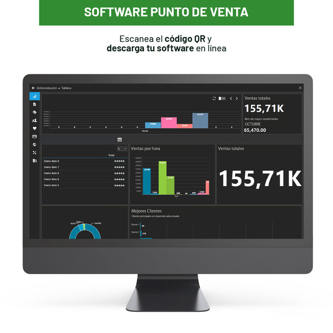 Kit de Punto De Venta Pc, Cajón De 4 Billetes 8 Monedas, Impresora De Ticket, Lector De Código De Barras Con QR - Incluye 5 Rollos y Software De Regalo. (Copia)