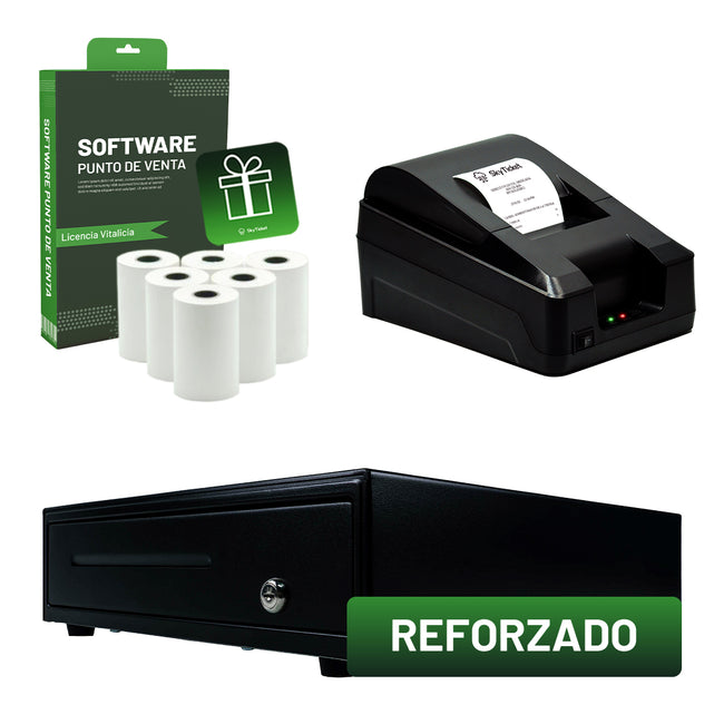 Kit De Punto De Venta Impresora De Tickets 58 Mm, Cajón De Dinero 4 Billetes Y 8 Monedas - Incluye 5 Rollos Y Software De Regalo.