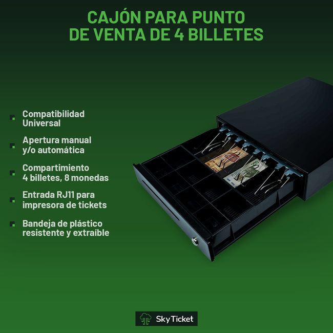 Kit De Punto De Venta Impresora De Tickets 58 Mm, Cajón De Dinero 4 Billetes Y 8 Monedas - Incluye 5 Rollos Y Software De Regalo.