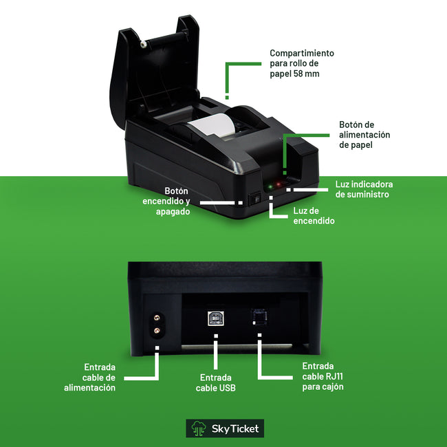 Kit De Punto De Venta Impresora De Tickets 58mm Más Lector De Código De Barras 2D Con Iluminación QR - Incluye Rollos Y Software De Regalo.