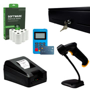 Kit De Punto De Venta Cajón De 4 Billetes 8 Monedas, Impresora De Ticket, Lector De Código De Barras, Point Blue- Incluye 5 Rollos y Software De Regalo.