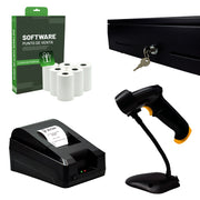 Kit De Punto De Venta Cajón De 5 Billetes 8 Monedas, Impresora De Ticket, Lector De Código De Barras - Incluye 5 Rollos Y Software De Regalo.