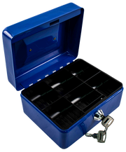 Caja De Dinero Con 6 Separadores, 15 X 12 X 8 Cm - Caja Fuerte Color Azul Incluye Un Par De Llaves.